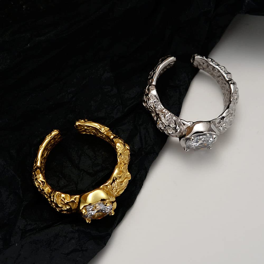 Anello In Argento Sterling 925,Anelli Regolabili Per Le Donne Zirconi Tondi Anelli Di Eternità Irregolari Forgiati A Mano In Argento Sterling 925 Anelli Di Fidanzamento Placcati In Oro Anelli Di Fi