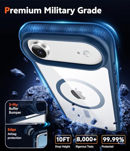 Image of FNTCASE for iPhone Air Case Clear: Magnetic Phone Cases with Screen Protector Drop Proof Compatible with Magsafe Slim Anti Yellowing Rugged Shockproof Protective Transparent Cell Cover (B-Blue)