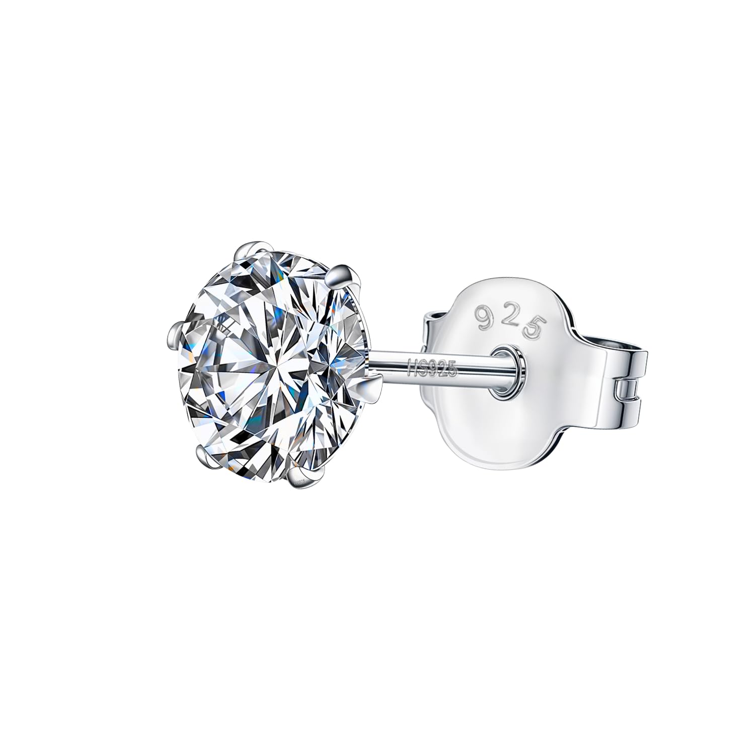 925 Silver Solitaire Stud Earring | 92.5 Sterling Silver & Diamond Like Brilliance Zirconia Top | Single Stud for Men | 5mm
