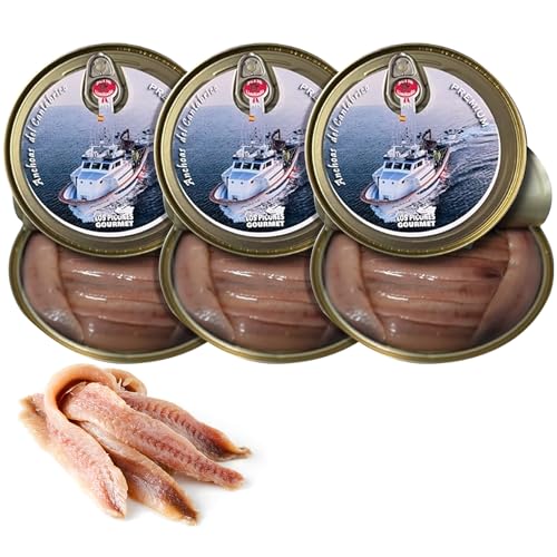 Los Picones Gourmet® Anchoas de Santoña en Aceite de Oliva I Pack 3 Latas 100gr./10 filetes (300gr./30 filetes) I Salazones y Conservas Gourmet I Anchoas del Cantábrico Gourmet 000.
