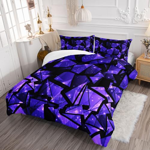 Image of Purple Fragment Comforter Set Chic Creative Printed Bedding Set with 1 Comforter and 2 Pillowcases for Boys and Girls Bedroom All Season(Fragment Twin)