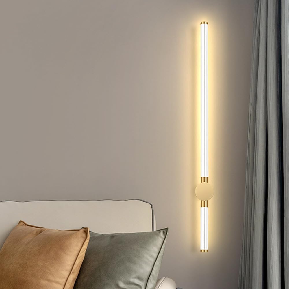 Modern Light Luxury Long LED Light Bar Wall Sconce Indoor Gold Strip LED Tube Linear Wall Lamp for Bedroom Bathroom Mirror Vanity Wall Light Fixture for Bedside Living Room Staircase