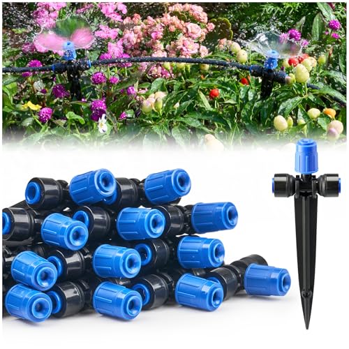 HIRALIY 15 Piece Quick-Connect Drip Irrigation Emitters for Drip Irrigation Kit Series 1/4 Tubing Vortex Adjustable Water Flow Dripper with Stake