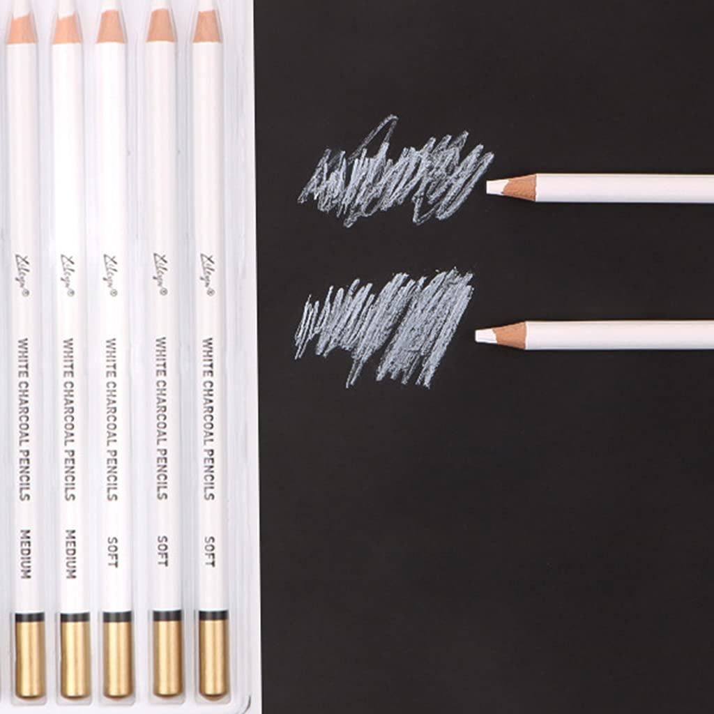 Lot De 6 Crayons à Charbon Blanc – Idéal Pour Surligner, Dessiner Sur Papier Foncé Et Ajouter Des Reflets Magiques