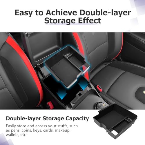 Image of LUWU 2025 2026 Ranger Center Console Organizer for 2024 2025 2026 Ford Ranger XL /XLT /Lariat /Raptor Accessories Armrest Console Storage Box Glove Organizer Tray ABS Material Black