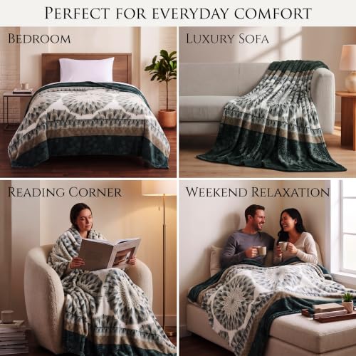 Image of VAS COLLECTIONS 280 GSM Flannel Blanket for Single Bed, Ultra Soft Plush Fleece Blanket, Warm & Cozy Winter Blanket, Breathable AC Blanket, for Home & Travel, 220 x 150 cm - Emerald Green