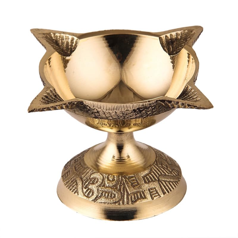 TORPPEZA 4 Face Brass Diya for Mandir, Diwali Festival Oil Lamp for Daily/Diwali Pooja, Charmukhi Diya-image-42