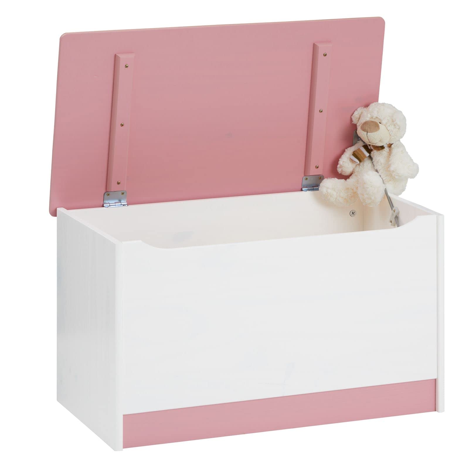 IDIMEX Coffre à Jouets Hannah Coffre de Rangement Malle rectangulaire avec abattant, en pin Massif lasuré Blanc Rose