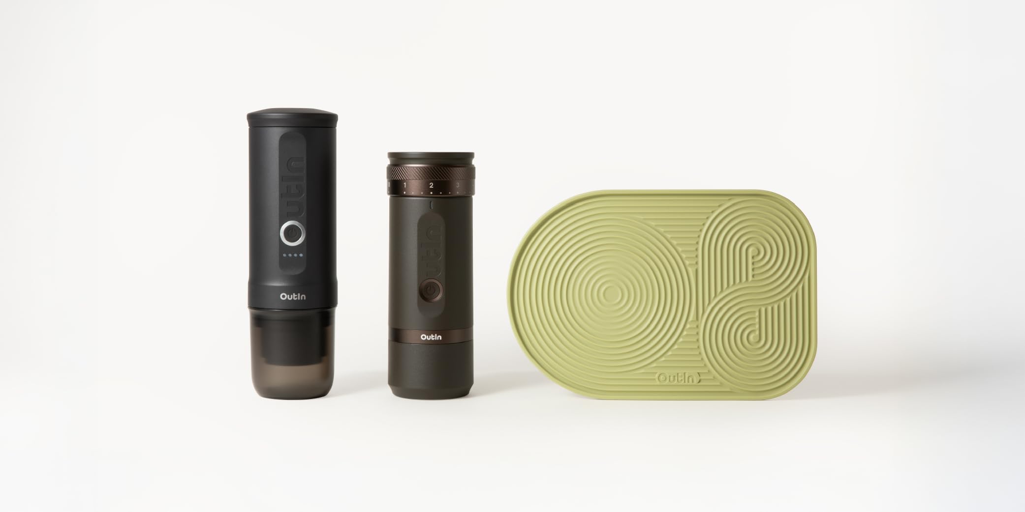 OutInNano Portable Electric Espresso Machine, Electric Coffee Grinder, Silicone Coffee Mat
