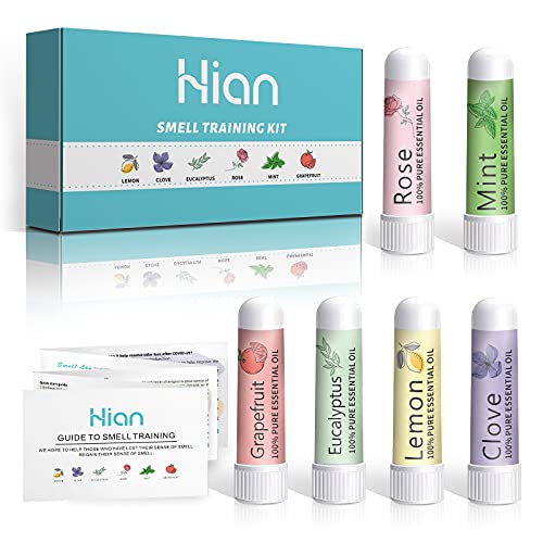 Hion Riechtraining Set, Sniffin Sticks, 6 ätherischen Ölen, Geruchstraining Set hilft Ihren Geruchssinn wiederzuerlangen, Zitrone Minze Rose Grapefruit Gewürznelke Eukalyptus Ätherische Öle