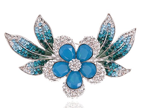 Image of Alilang Womens Silver Blue Green Crystal Rhinestones Tropical Hawaiian Flower Brooch Pin