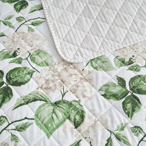 Image of Martha Stewart - King Quilt Set, 100% Soft Cotton Floral Bedding for Year Round Comfort, 3 Piece Bed Set with Matching Pillowcases (Hydrangea Floral Beige)