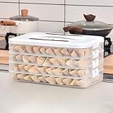 Dumplings Storage Boxes with 4 Layers, Stackable with Lid, Buckle & Handle for Cookies Wonton Donuts, 10.63*7.09*5.12in Box Organizer For Fridge, 1.18in Net Height Per Layer, Small Size, White