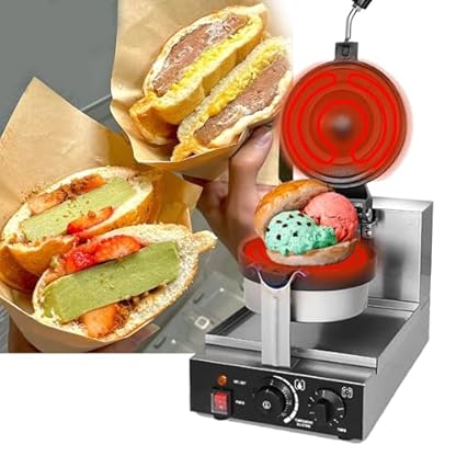 agreilduite Einkopf-Heißpresse für Hamburgertoaster – beidseitige Heizung, Waffeleisen für Eiscreme – Heizbereich: 300 ℃/Timer: 0–5 min, Sandwichmaker-Heißpresse für süße und herzhafte Füllungen