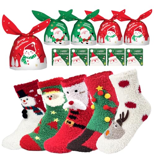Humairc Meias de Natal meias de Natal senhoras meias acolhedoras meias de Natal crianças meias de inverno casa meias de Natal senhoras crianças 5 pares