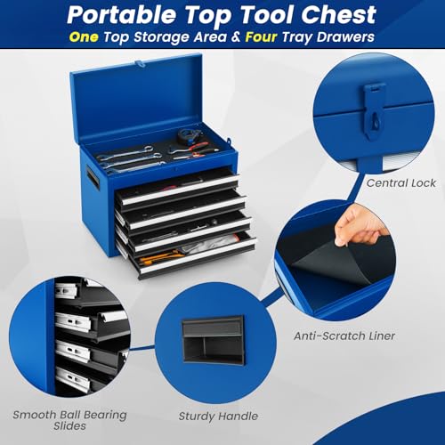 ERGOMASTER Tool Chest Heavy Duty Rolling Tool Box with Cabinet 5-Drawer for Lockable & Removable Cabinet for Garage and Workshop - Blue