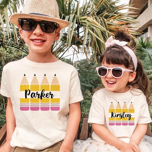 Personalized Pencil Monogram Shirts For Boys & Girls - Custom Name Back To School Pencil Outfit - Cute Gift For First Day Of School Announcement - Natural Toddler & Youth T-Shirt2