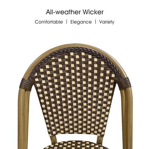 Image of PURPLE LEAF Outdoor French Dining Chairs Set of 2, Bamboo Finish, Brown