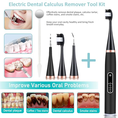 Image of Obvie Sonic Electric Toothbrush for Adults, 5 Modes, Plaque removal for teeth, Teeth Whitening Kit 2 Brush Heads, 2 Cleaner & Battery Last up to 30 Days, IPX7, Electric Power Tooth brush (black)
