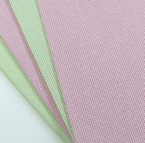 Image of KCS 4 /6 pc of 12 inch x 18 inch(30cmx45cm) 18CT Counted Cotton Aida Cloth Cross Stitch Fabric (4 pc, Pink+Light Green)