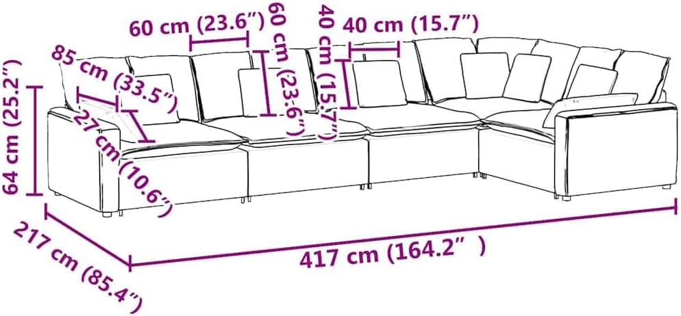 vidaXL Modular Sofa with Cushions Velvet Dark Gray