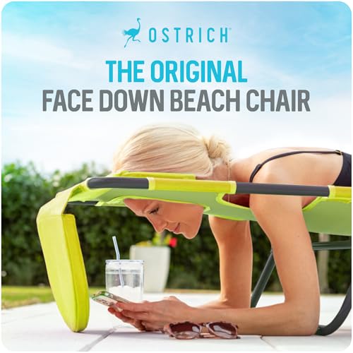 Image of Ostrich the Original Chaise 72 x 22 Inch Lounge Portable Reclining Lounger, Outdoor Patio, Beach, Lawn, Camping, or Pool Tanning Chair, Lime Green