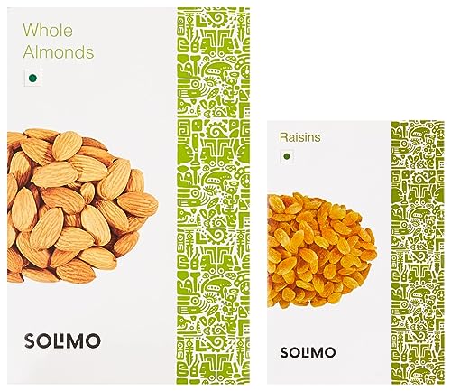 Image of Amazon Brand - Solimo Premium Almonds, 500g + Amazon Brand - Solimo Premium Raisins, 250g