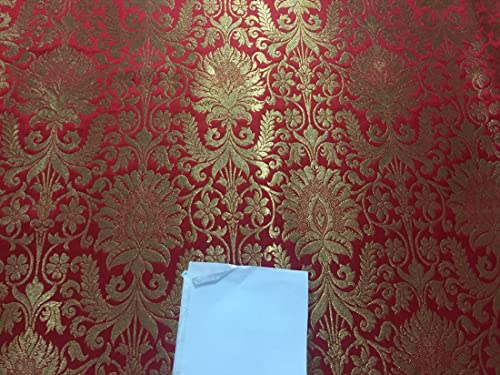 Luxurious Red Silk Brocade Fabric with Striking Metallic Gold Accents - 44 Inches Wide, Perfect for Elegant Attire and Home Décor 7 Luxurious Red Silk Brocade Fabric with Striking Metallic Gold Accents - 44 Inches Wide, Perfect for Elegant Attire and Home Décor - Image 6