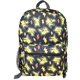 Bioworld Mochila infantil Pokemon Pikachu com estampa total de 40,6 cm – Mochila escolar de desenho animado colorido com bolso frontal e malha lateral, mochila de viagem leve para meninos e meninas