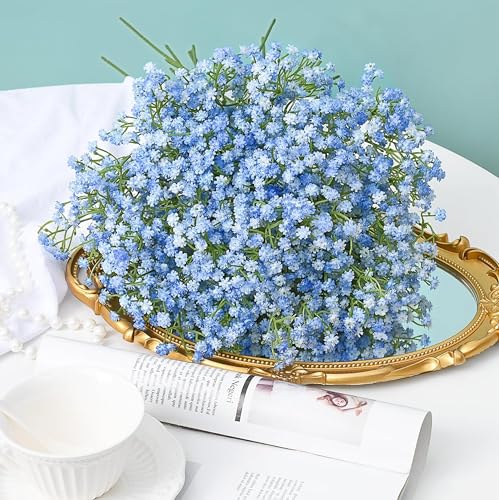 Image of Art Street Baby Breath Blue Flowers Artificial Bouquets | Christmas, New Year Mothers Day Gifting, Flowers for Vases | Decoration Items for Living Room| Set of 2 (Size: 14 Inch)