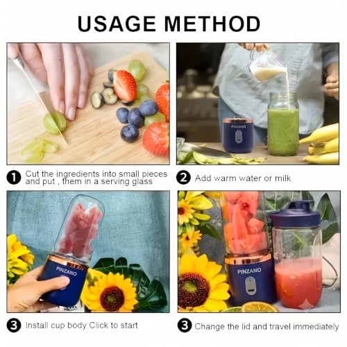 Image of Blender Electric Juicers Fruit Mixers USB Rechargeable Smoothie Mini Personal Juicer 6 Blades 3Gears With 1500 Mah Rechargeable Battery-Smoothie For Kitchen D2
