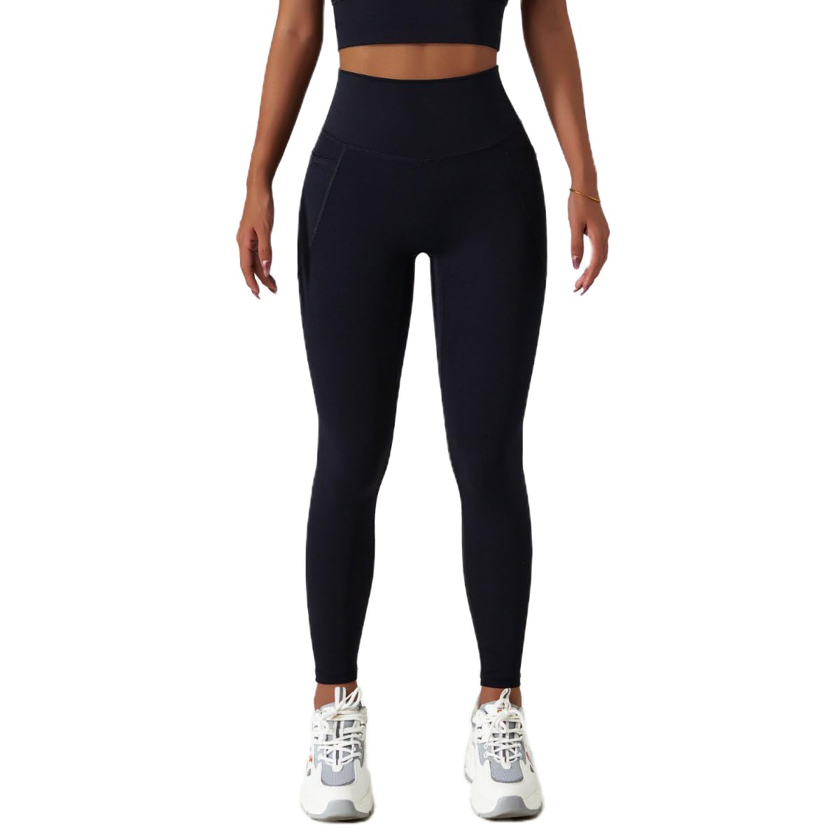 JUNMAO Workout Leggings for Women Yoga Pants with Pockets High Waisted Gym Activewear Buttery Soft Athletic Tights Black