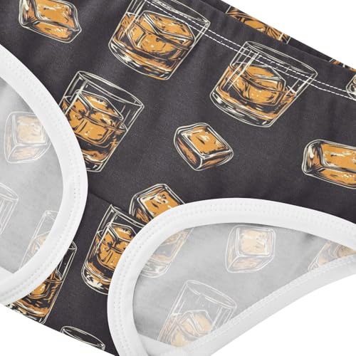 ZZKKO Whiskey Glass with Ice Cube Girls Underwear Toddler Panties for Girls Comfort Brief Size 2T-8Y3