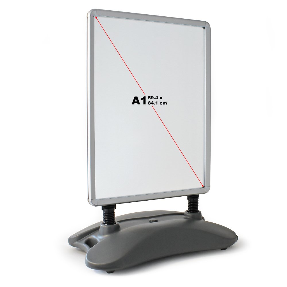 Wiltec Chevalet stop-trottoir double face avec réservoir d’eau et cadre aluminium – 79 x 50 x 114,5 cm – pour Affiches A1 – Panneau porte affiche – Publicité Commerce