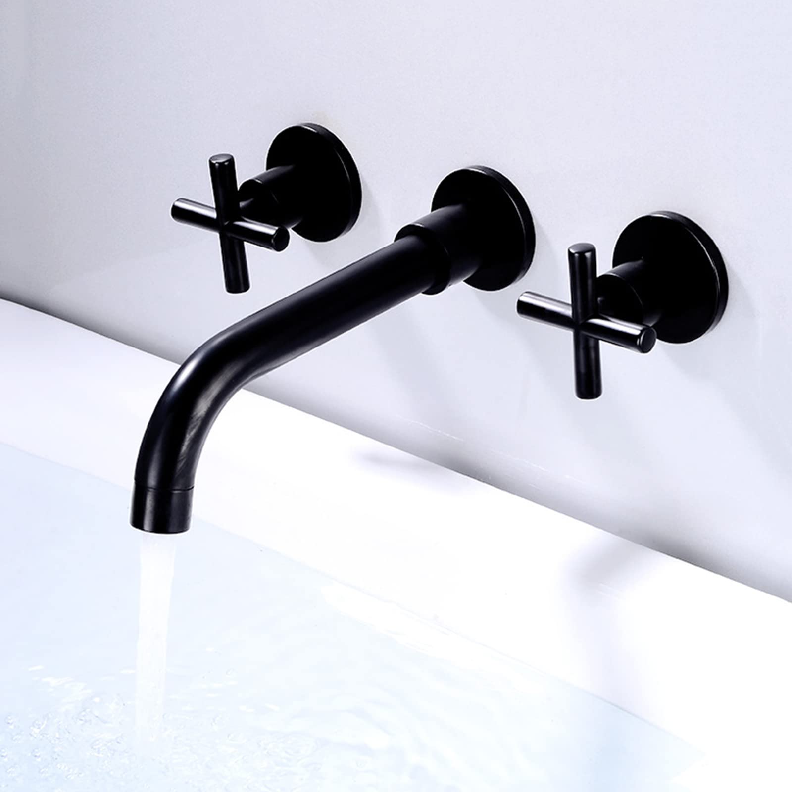 NVSFZGIYG Wall Mounted Bathroom Sink Faucet,Two Handle,with 360° Swivel Spout Basin Mixer Tap one-Piece,Gold(Nero)