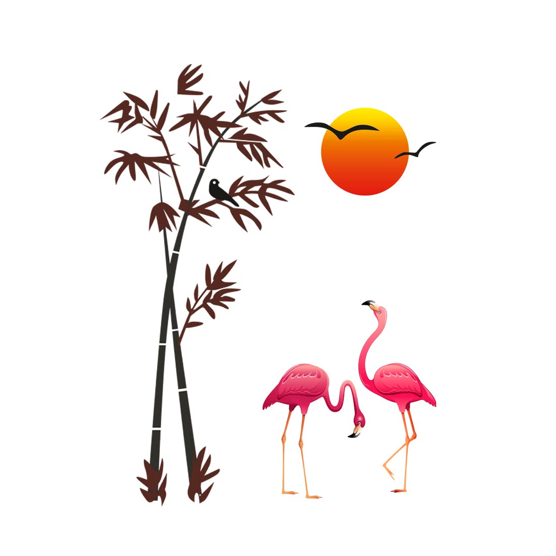 Rangoli New Modern Art Pink Swans in Nature Large Wall Stickers Size-50cm*70cm