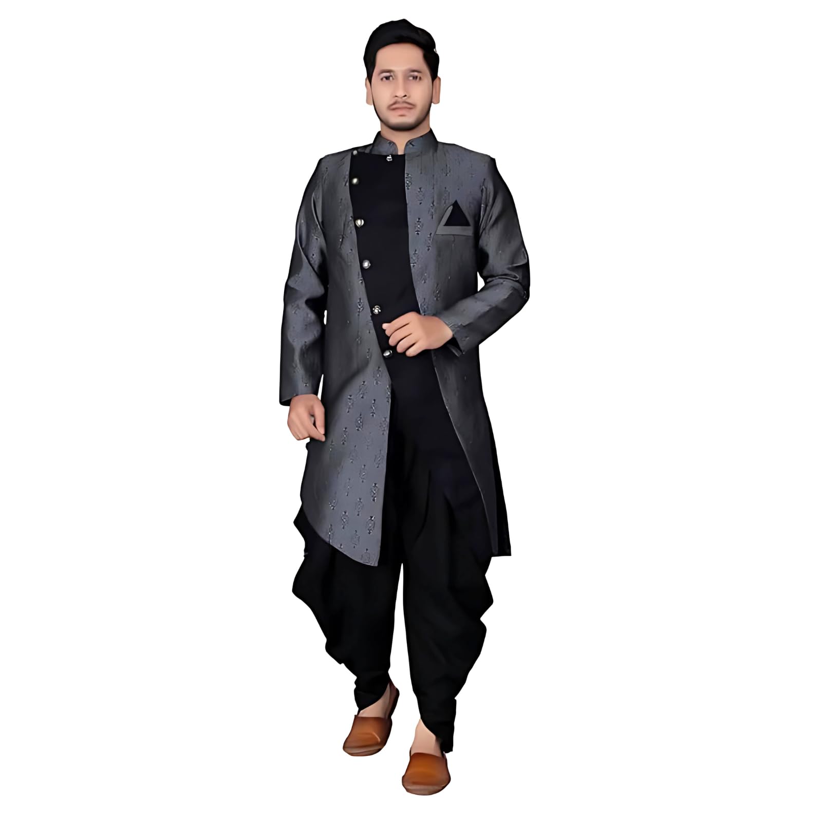 Men's Ethnic Wear Black Traditional Indo Western Kurta Pyjama Set