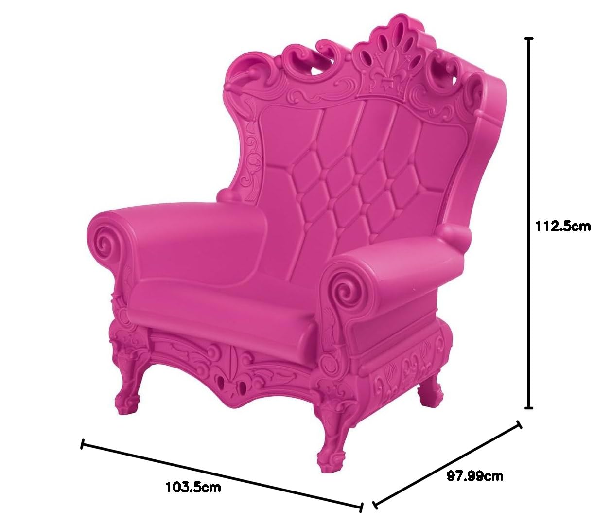 SLIDE Poltrona Trono Queen of Love Fucsia - Design Barocco Moderno per Interno e Esterno - in Polietilene per Giardino Salotto Hotel - Made in Italy - 103.5 x 98 x 112.5 cm