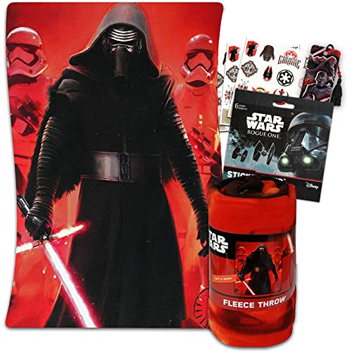 Classic Disney Star Wars Kylo Ren Stormtrooper Fleece Throw Blanket Bundle - 3 Pack Star Wars Sith Throw Blanket with Star Wars Stickers and Bookmark (Size 45*60inch| Star Wars Bedding)