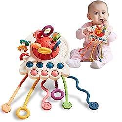 PRAGYM Baby Toys 6 to 12 Months, Sensory & Montessori Toys for 1 Year Old, Octopus Pull String Toys, Travel & Teething…