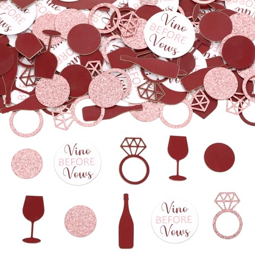 Image of Wine Bachelorette Table Decoration 200Pcs Vino Before Vows Confetti Wine Bachelorette Party Decor Wine Bottle Diamond Ring Confetti for Burgundy Engagement Bridal Shower Wedding