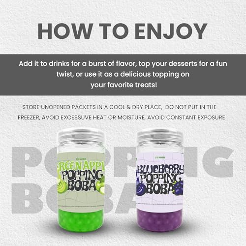Image of Zawaa Boba Tea Assorted Popping Boba Pearls - Green apple & Blueberry | 300g Each (Pack of 2) | Bursting Bubble Tea Pearls