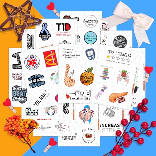 Image of 100Pcs Funny Diabetes Stickers for Water Bottle & Laptop - Gifts for Diabetics, Diabetes Awareness Month, Waterproof Vinyl Decals, Gifts for Women & Men