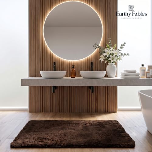 Image of Earthy Fables Plush Microfiber Bath Mat, Quick Dry, Anti-Skid, Water Absorbent, Non-Slip, Machine Washable Floor Rug, Shower Mat, Door Mat for Bathroom, Bedroom, 60 x 40 cm - Mink Brown