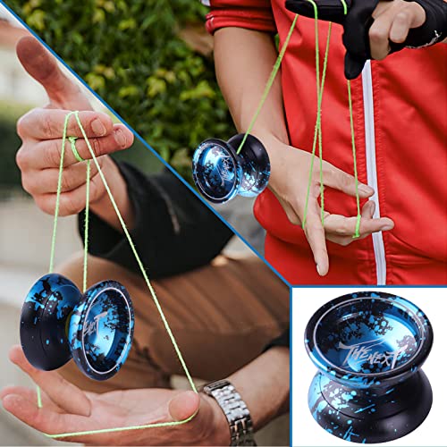 Joleshare Professional Responsive Yoyo, Aluminum Yo Yo For Kids Beginner, Replacement Unresponsive Ball Bearing For Advanced Yoyo Players + 1 Glove + 5 Yoyo Strings (Blue Black) #TOP4