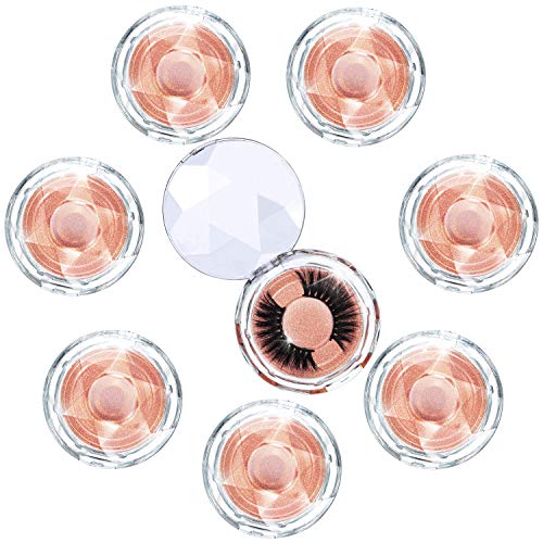 8 Pieces Empty Crystal Round Lash Box Plastic Clear False Eyelashes Storage Case Eyelash Packaging Container with Colorful Card for Women Girls False Eyelash Use (Rose Gold)