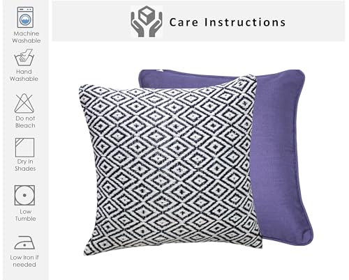 Image of 16x16 Inch Reversible Pack of 2 Navy Cotton Argyle Woven Throw Pillow Covers for Couch Sofa Bed Home Decoration Restaurant | Size 40 x 40 cm