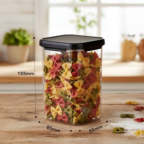 Image of Plastic Airtight Containers Set For Kitchen Storage And Containers Box For Pantry Organization And Container (1100ml, Black And Transparent) Set of 8