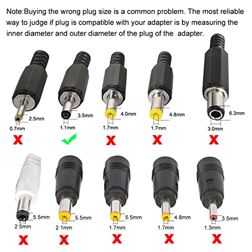 uxcell 10Pzs Conector DC Macho 3.5mm x 1.1mm Negro miniatura 6