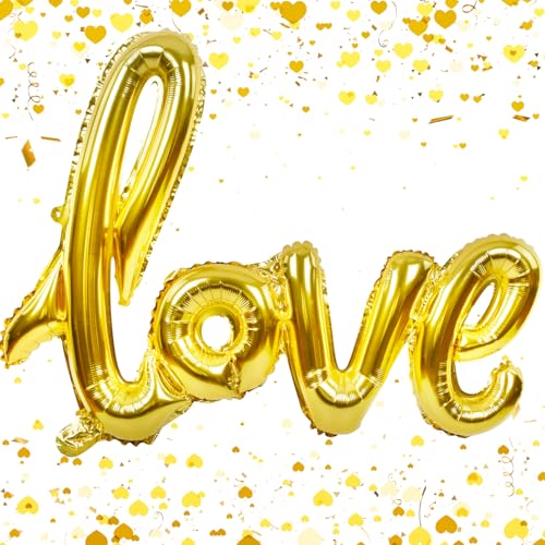 Large Gold Foil LOVE Balloons Banner,42 Inch Mylar Foil Letters Balloons for Valentines Wedding Bridal Shower Anniversary Mothers' Day Engagement Party Decorations Supplies